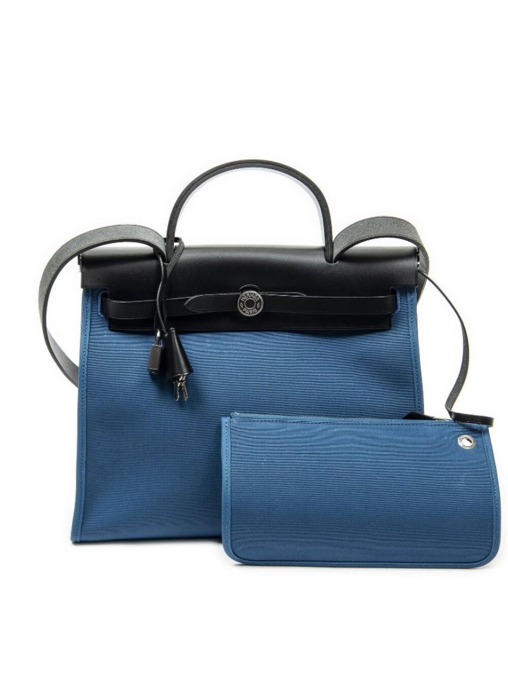 Hermes Herbag Zip Blue Izmir Black Toile Officier Handbag